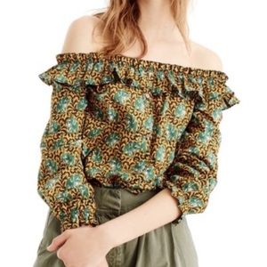 J Crew | Off Shoulder Ruffle Top | Green | 4
